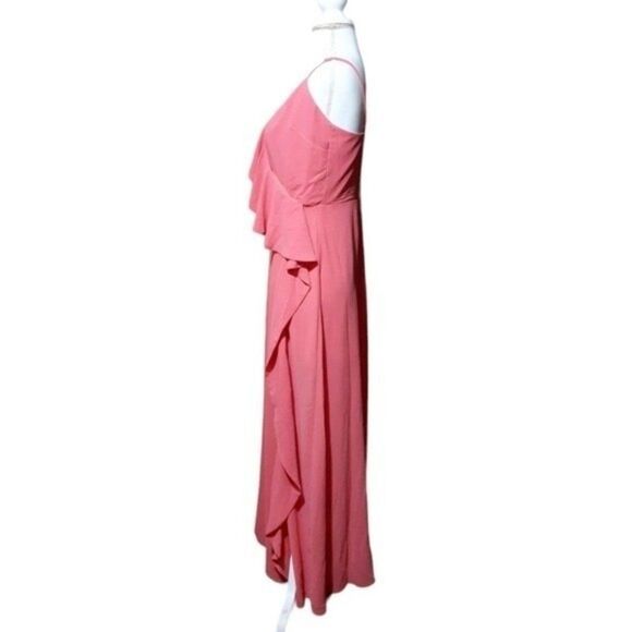 Lovers + Friends Salmon Pink Cocktail Bridesmaid Sleeveless Ruffle Leg Split M - Picture 3 of 9
